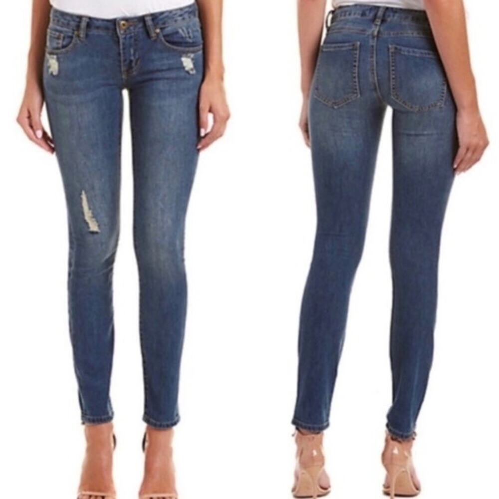 Cabi Distressed Destructed Medium Wash Skinny Stretch Jeans 4